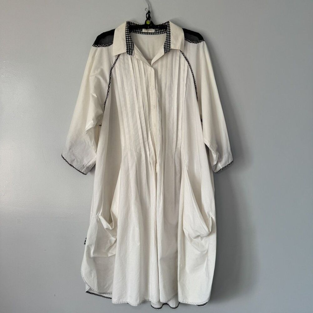 Vintage Wunderkind Pleated Mesh Panel Shirt Dress Sz L With Pockets